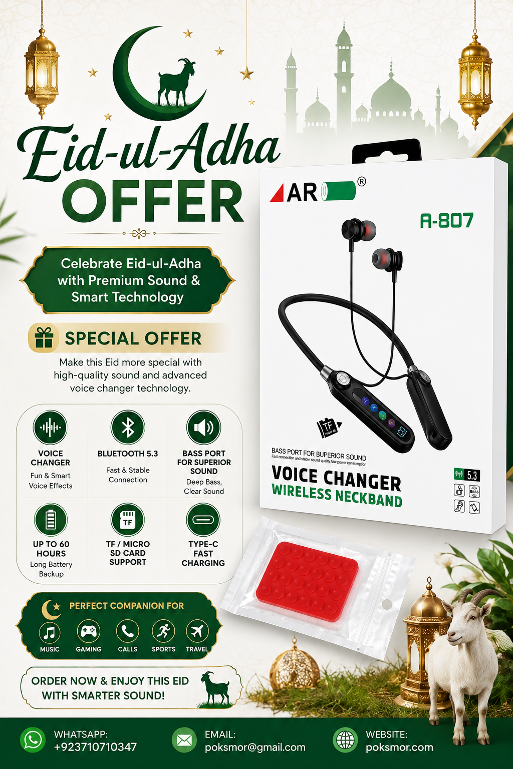 AR Wireless Neckband A-807 and a gift